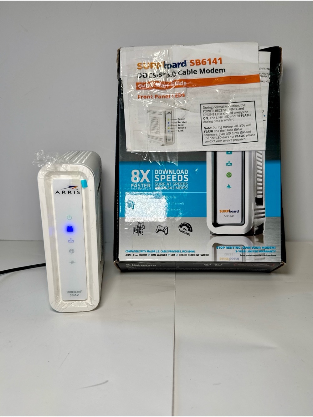 Arris SURFboard SB6141 DOCSIS 3.0 Cable Modem With Box Power Adapter Tested